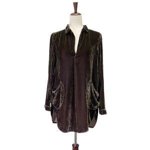CP Shades Teton Tunic Size XS Brown Velvet Lagenlook Flowy Boho Top Made in USA